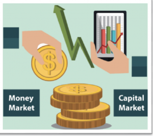 Money Market with coins Capital Market with graph