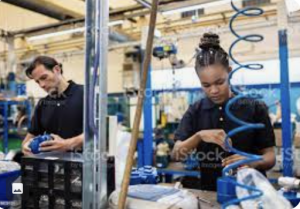 Two workers working on technology