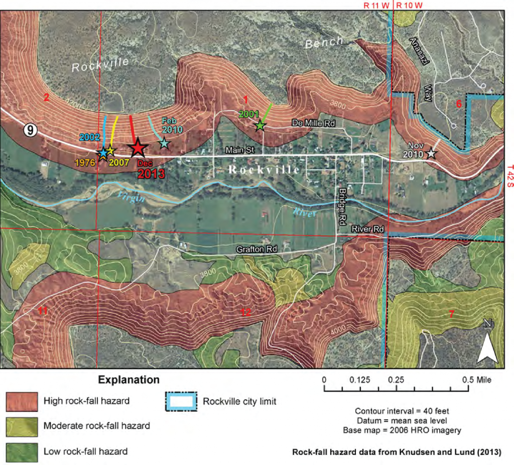 Tracks of deadly 2013 Rockville rocksfall and earlier documented rockfall events.