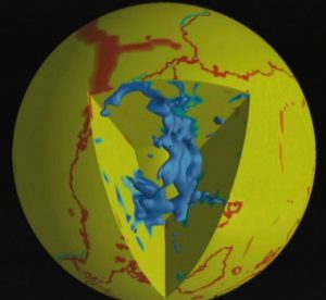 Tomographic image of the Farallon plate in the mantle.