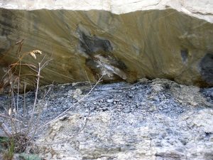 The rock is filled with narrow, parallel ridges.