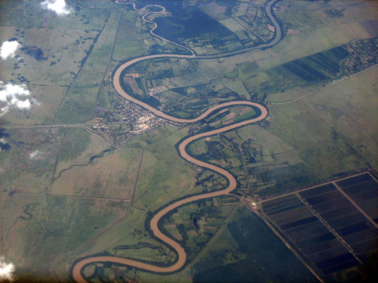 The river wiggles back and forth.