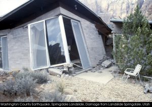 Broken house offset and destroyed from a landslide.