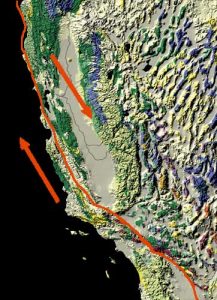 The fault runs through California.