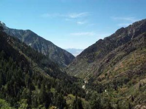 Big Cottonwood Canyon showing V-shape of river carving