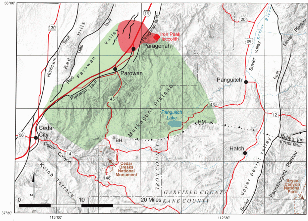 Approximate extent of Markagunt Gravity slide.
