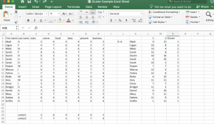 Cluster Example Spreadsheet in Excel