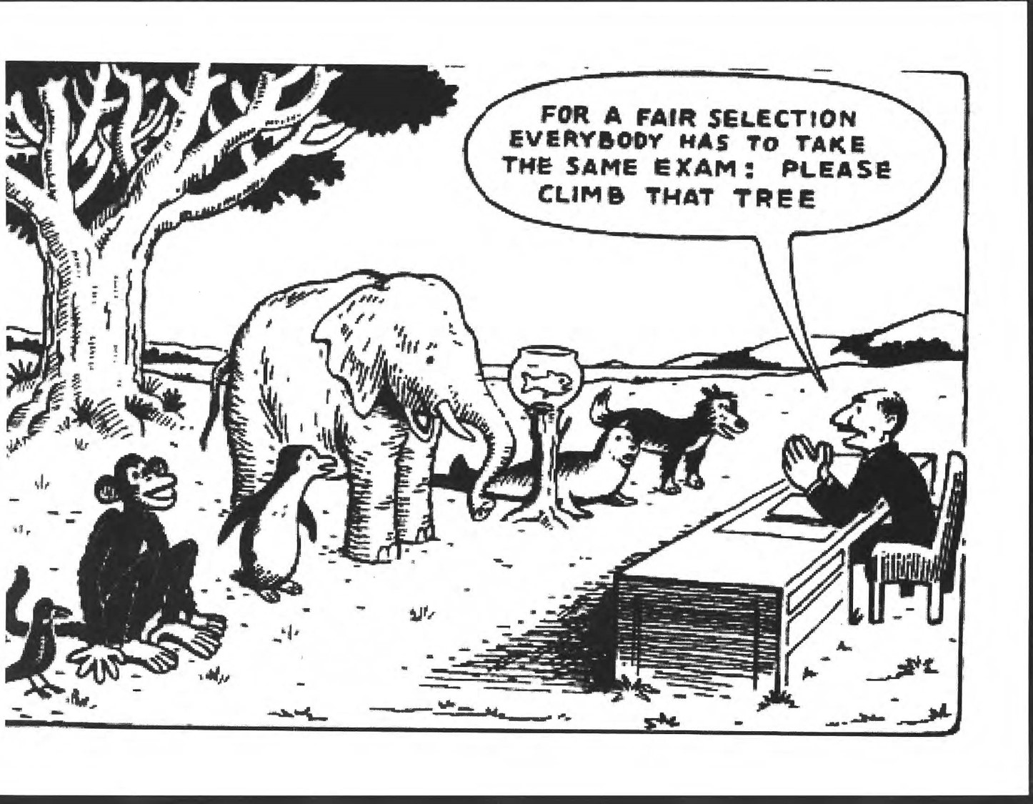 Cartoon Showing Disparate Impact of allegedly neutral test