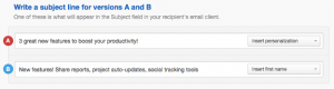 Example of A/B split email tracking