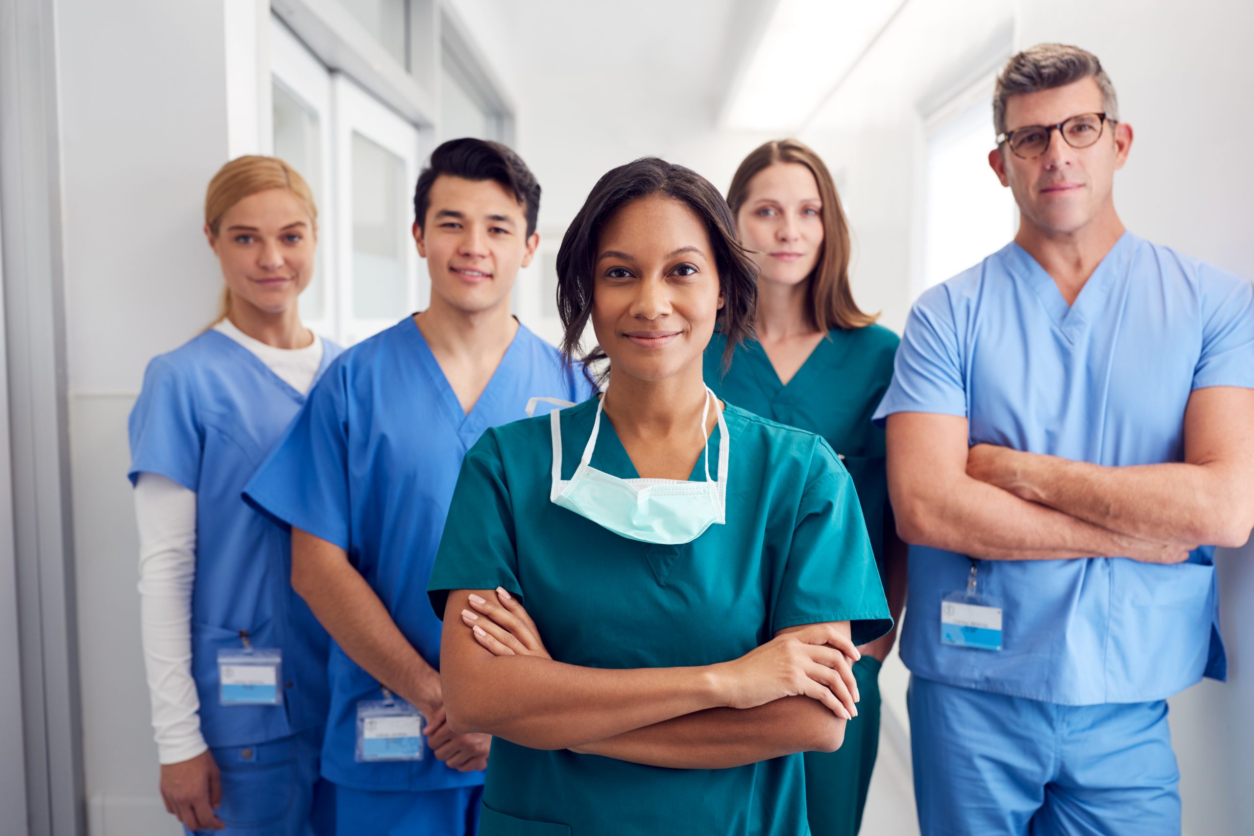 “1637163589.jpg" by Monkey Business Images is used under license from Shutterstock.com Photo showing a group of individuals in a simulated Nurse Residency Program
