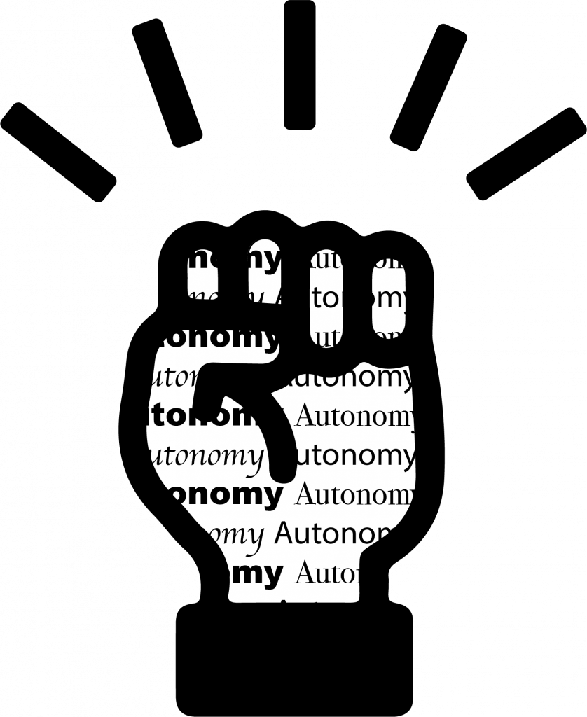 “Autonomy and Self-Determination.png” by Meredith Pomietlo for Chippewa Valley Technical College is licensed under CC BY 4.0 Image of fist icon with repeating text on the inside fist shape
