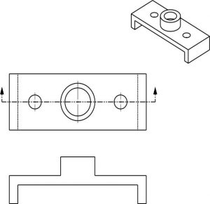 Graphic showing top and front sectioned view for practice of drawing section view hatching.