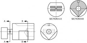 Multiple section lines and view showing interior features.