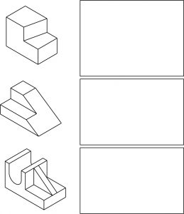 Isometric parts to practice drawing orthographic projections.