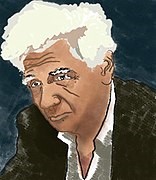 A painting of Jacques Derrida