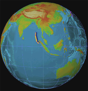 Animation of the spread of tsunamis created during the 2004 Indonesia earthquake
