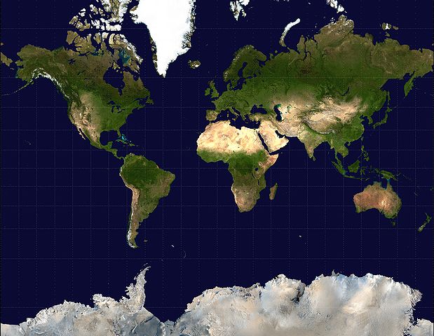 Mercator map of the world.
