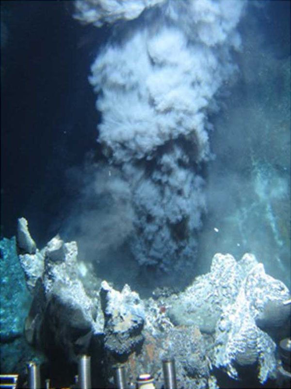 Photograph of a black smoker in the High Rise portion of the Endeavour hydrothermal vents