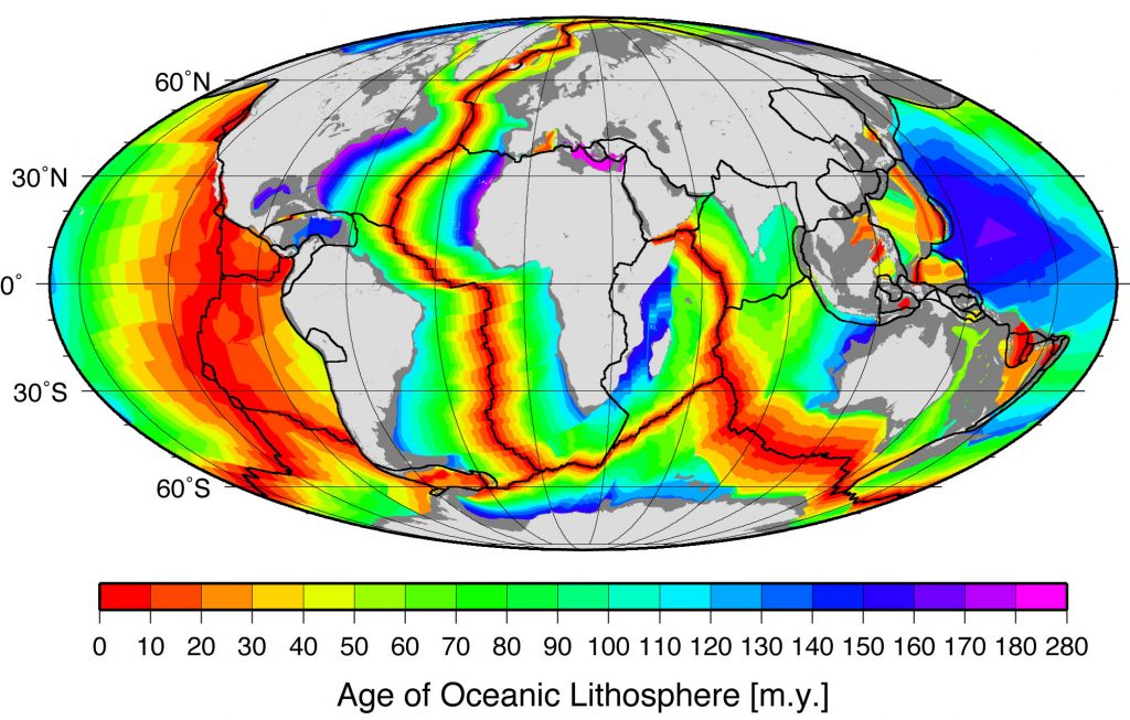 Age of the oceanic crust in millions of years.