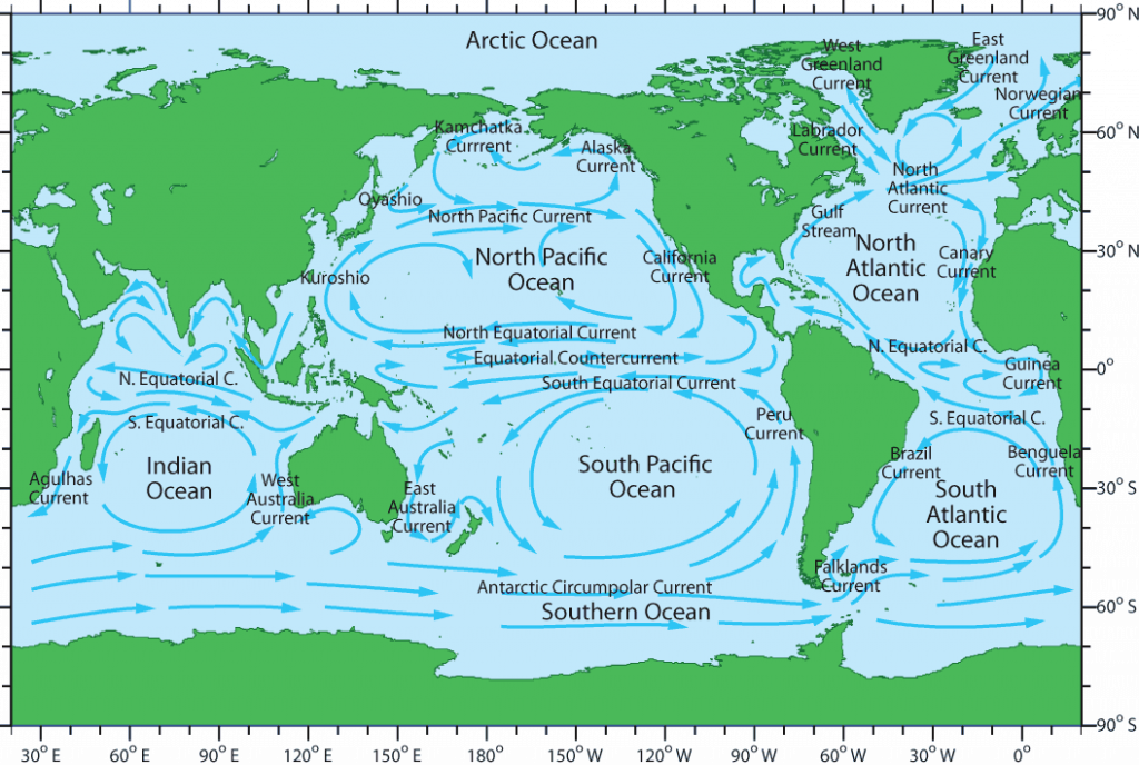 Map of the major global surface currents