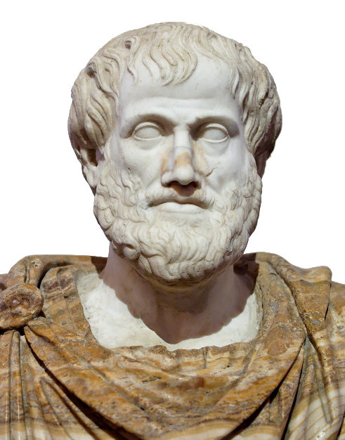 Bust of Aristotle. Marble, Roman copy after a Greek bronze original by Lysippos from 330 BC; the alabaster mantle is a modern addition.