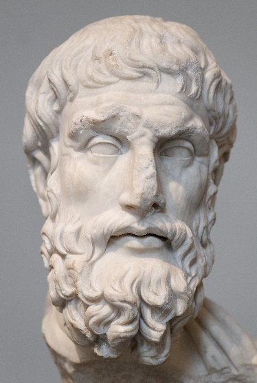 A statue of the Head of Epicurus. Roman copy of the Imperial era (AD 2nd century) after a Greek original of the 1st half of the 3rd century BC.