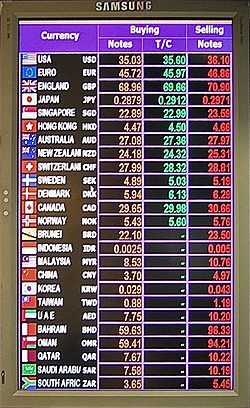 Exchange rates displayed in Thailand