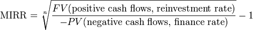 Calculation of the MIRR: MIRR is calculated as follows: