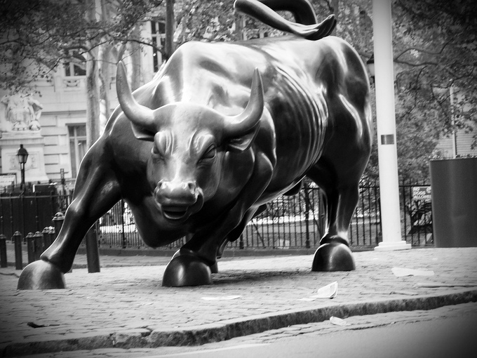 Photograph of the sculpture of the bull on Wall Street.