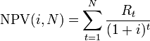 NPV formula: Each cash inflow/outflow is discounted back to its present value (PV). Then they are summed. Therefore, NPV is the sum of all terms