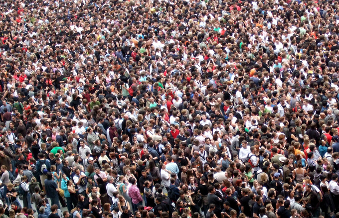 Photograph of a crowd.