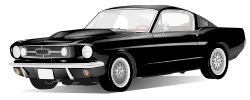 Illustration of a black Ford Mustang fastback vehicle