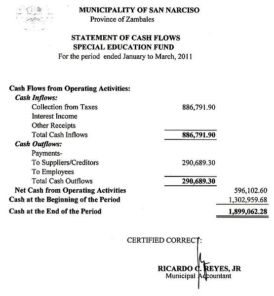 Image of sample Statement of Cash Flows