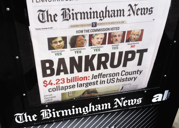 Newspaper reading Jefferson County, Alabama underwent Chapter 9 bankruptcy in 2009.