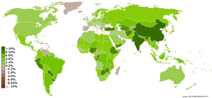 Map of Growth rate by country.