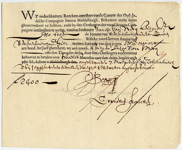 Image of a bond from the Dutch East India Company