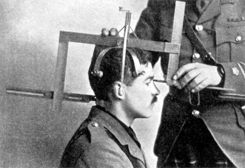 An anthropometric device used to measure a subject’s head, circa 1913.