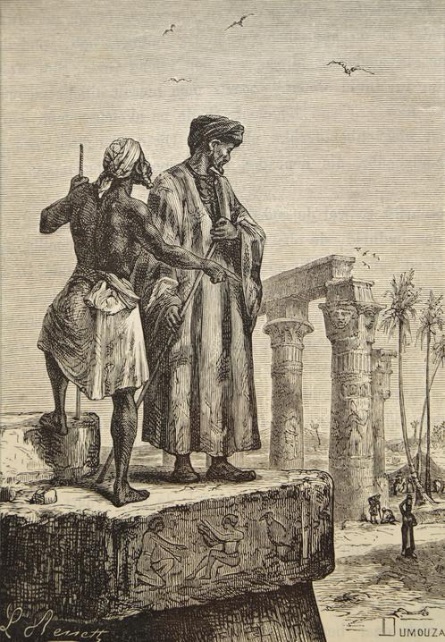 An illustration of Abu Abdullah Muhammad Ibn Battuta in Egypt from Jules Verne’s book Discovery of the Earth