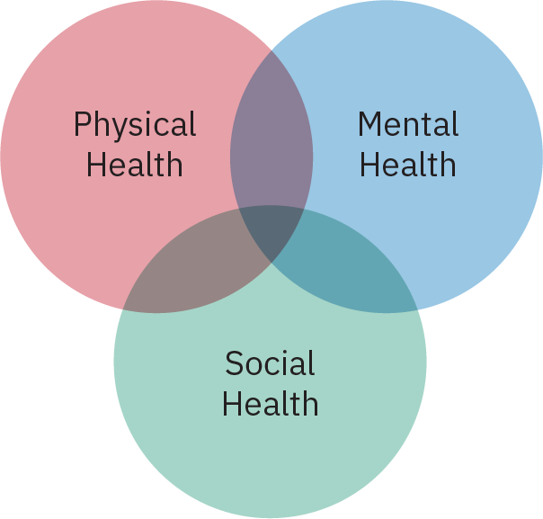 A person’s overall health is informed by their physical health, their mental health, and their social health