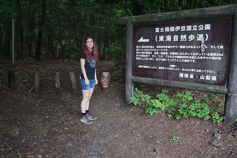 A sign outside of Aokigahara Forest asks people to reconsider taking their own lives.