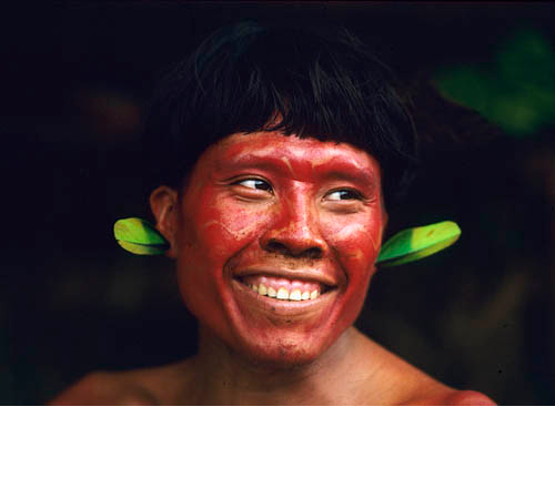 Photograph of a smiling Yanomami.