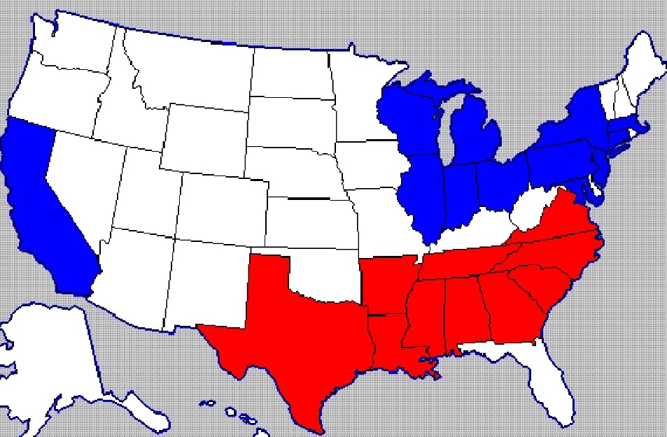 Map of the United States showing movement during the great migration.