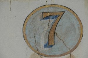 The number 7 painted above goods entrance to old Carlton United Brewery, Victoria Street, Melbourne, Australia.