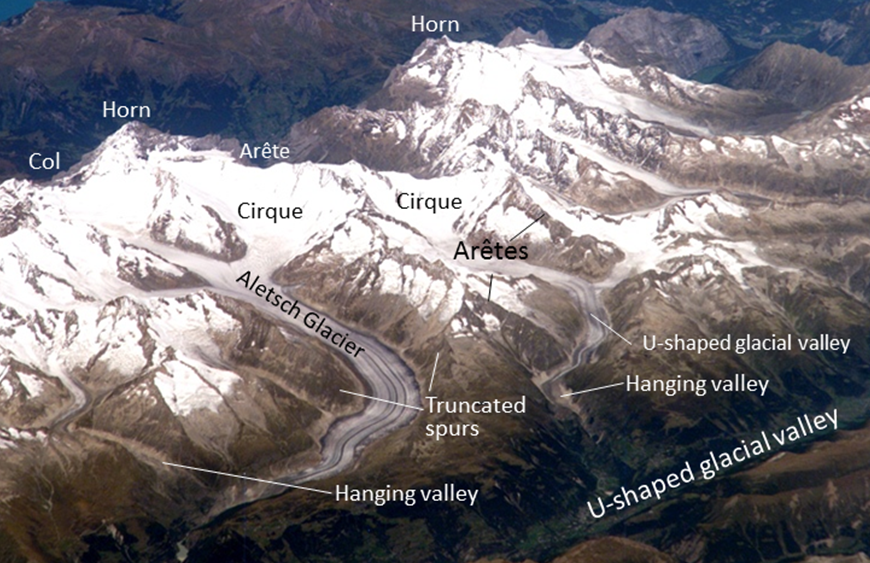 A view from the International Space Station of the Swiss Alps in the area of the Aletsch Glacier.