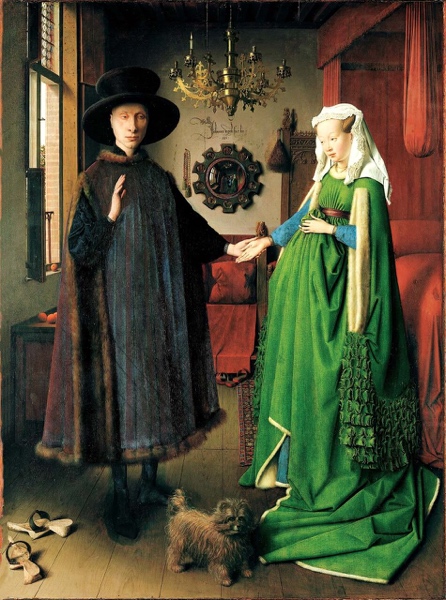 he Arnolfini Portrait by Jan Van Eyck, 1434, currently in the National Gallery in London, England