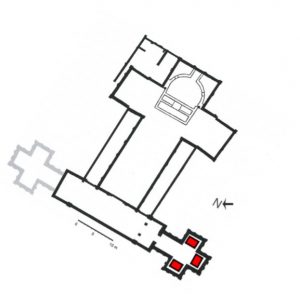 A ground-plan showing the placement of the church next to the mausoleum.