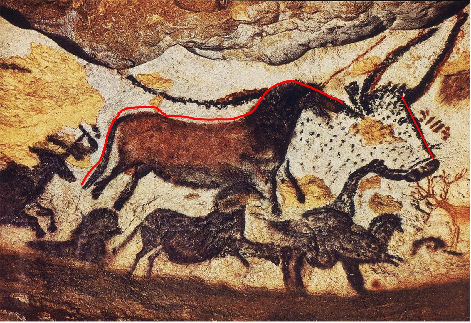 Cave painting of a herd of horses on the Lascaux Wall