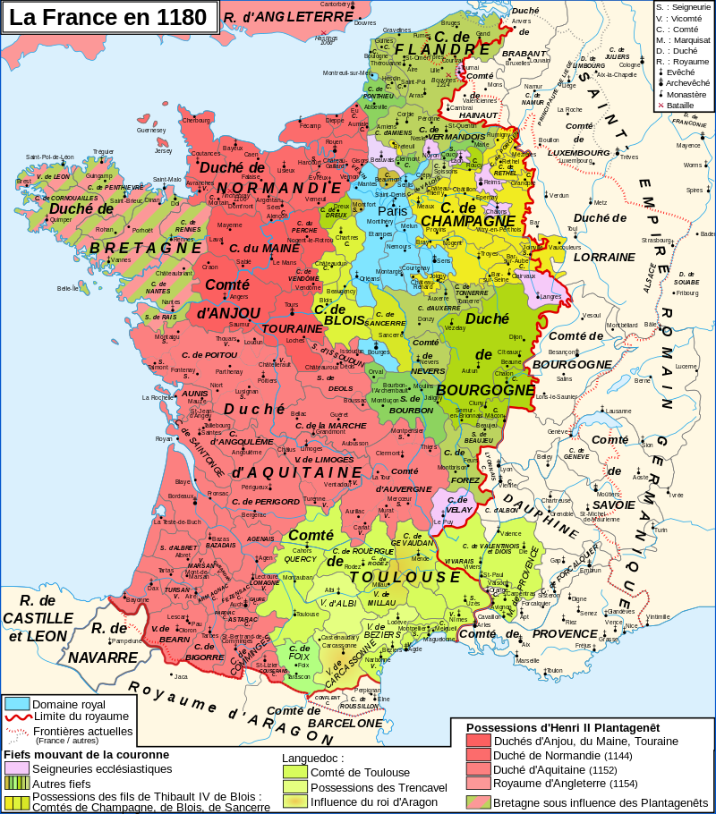 Map showing the French and English holdings in France.