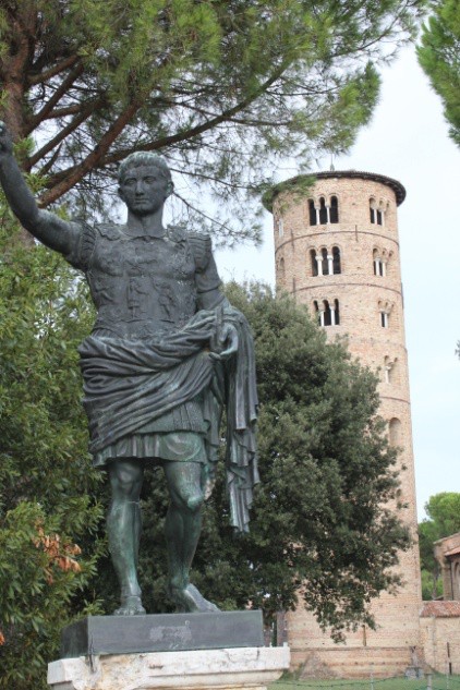 Bronze statue of Augustus in his idealized formal presentation. No dolphin is present.