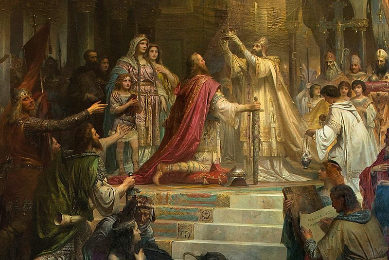A painting of the Pope crowning the new king.